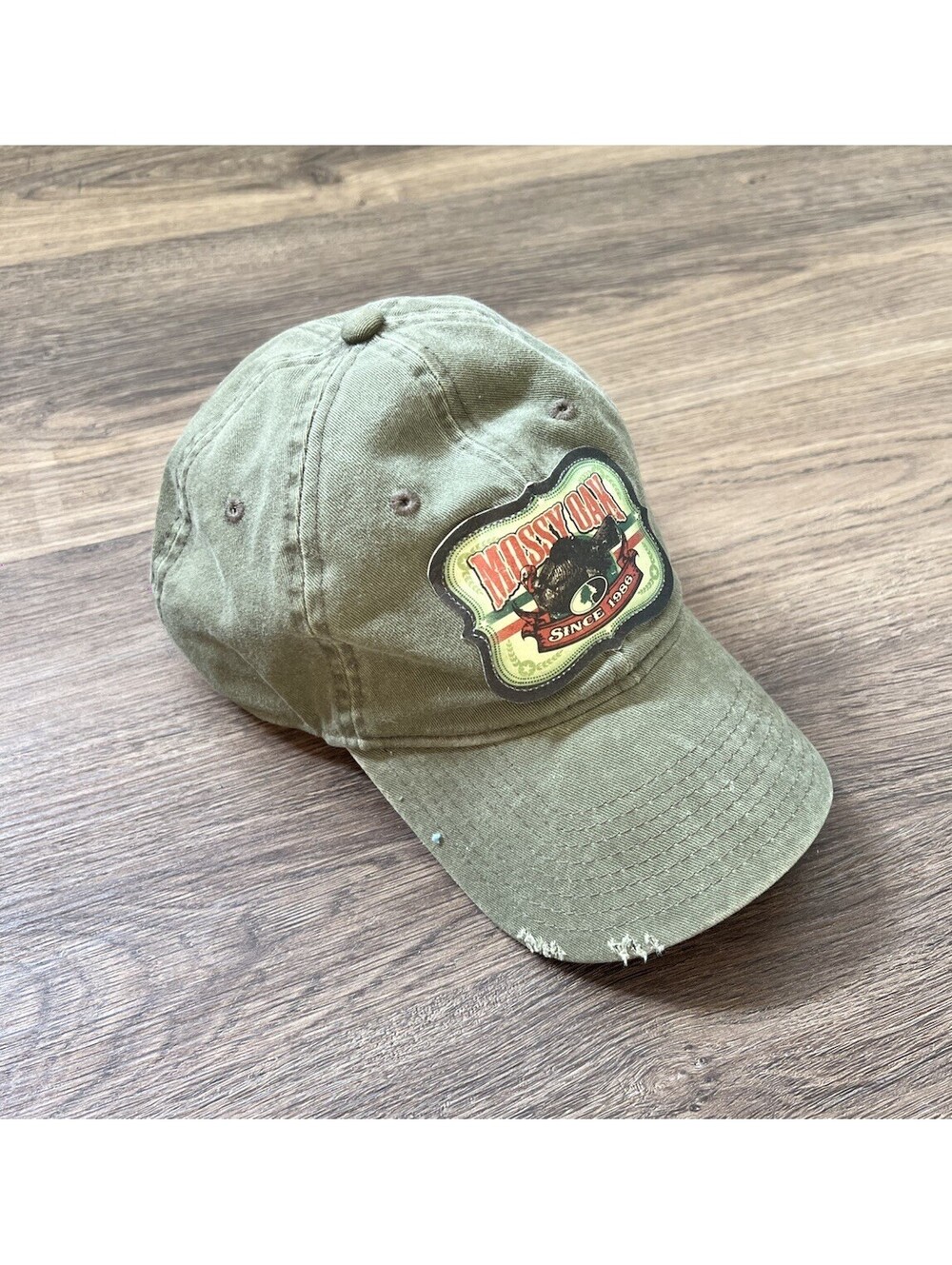 Mossy Oak "Since 1986" Wild Turkey Patch Baseball Cap Olive Green Distressed